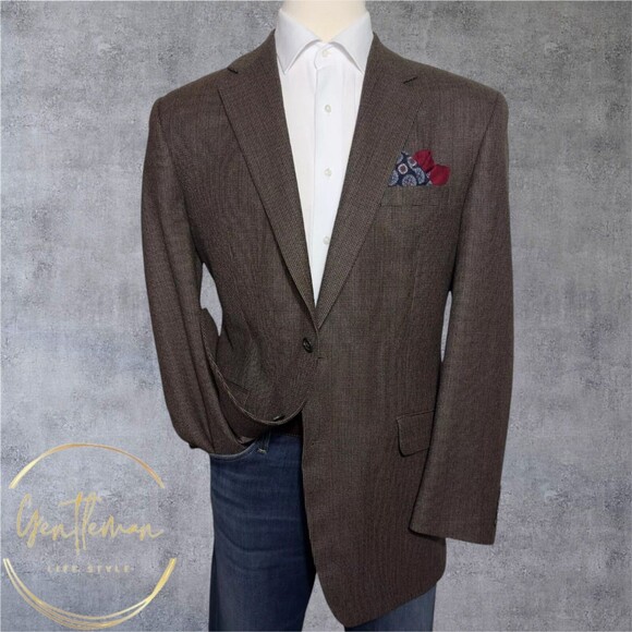 CHAPS Classic fit Men’s 44L Brown Lambswool Blazer Sport Coat 2 Button Jacket - Picture 3 of 13